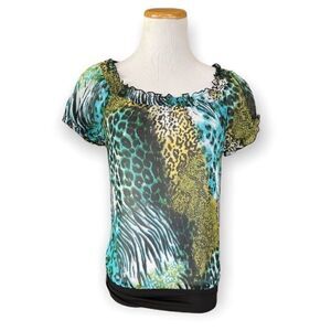 Womens Iz Byer California Flowy Animal Print Semi Sheer Top - Sz S
